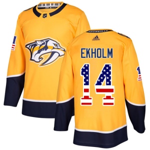 Men's Mattias Ekholm Nashville Predators Authentic USA Flag Fashion Jersey - Gold