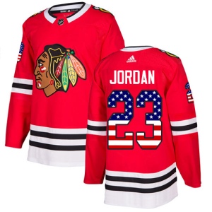 Men's Michael Jordan Chicago Blackhawks Authentic USA Flag Fashion Jersey - Red