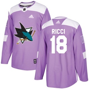 Men's Mike Ricci San Jose Sharks Authentic Hockey Fights Cancer Jersey - Purple