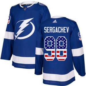 Men's Mikhail Sergachev Tampa Bay Lightning Authentic USA Flag Fashion Jersey - Blue