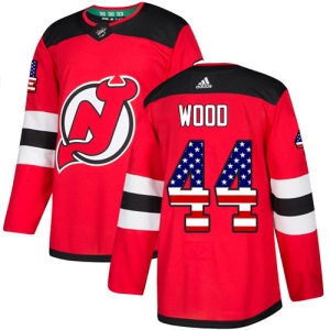 Men's Miles Wood New Jersey Devils Authentic USA Flag Fashion Jersey - Red