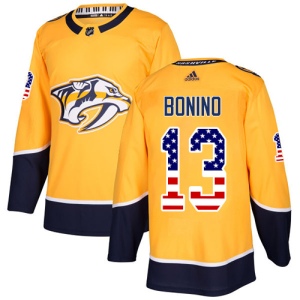 Men's Nick Bonino Nashville Predators Authentic USA Flag Fashion Jersey - Gold