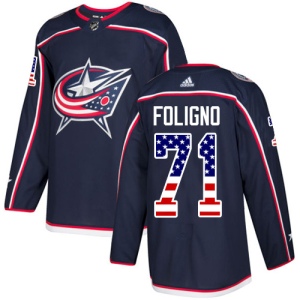 Men's Nick Foligno Columbus Blue Jackets Authentic USA Flag Fashion Jersey - Navy Blue