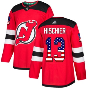 Men's Nico Hischier New Jersey Devils Authentic USA Flag Fashion Jersey - Red