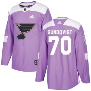 Men's Oskar Sundqvist St. Louis Blues Authentic Hockey Fights Cancer Jersey - Purple