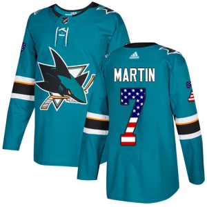 Men's Paul Martin San Jose Sharks Authentic Teal USA Flag Fashion Jersey - Green