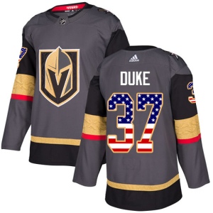 Men's Reid Duke Vegas Golden Knights Authentic Gray USA Flag Fashion Jersey - Gold