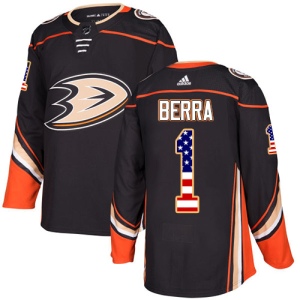 Men's Reto Berra Anaheim Ducks Authentic USA Flag Fashion Jersey - Black