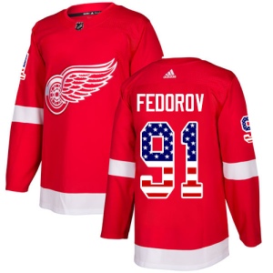 Men's Sergei Fedorov Detroit Red Wings Authentic USA Flag Fashion Jersey - Red