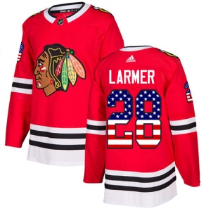 Men's Steve Larmer Chicago Blackhawks Authentic USA Flag Fashion Jersey - Red