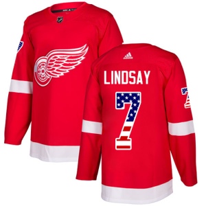 Men's Ted Lindsay Detroit Red Wings Authentic USA Flag Fashion Jersey - Red