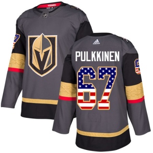 Men's Teemu Pulkkinen Vegas Golden Knights Authentic Gray USA Flag Fashion Jersey - Gold