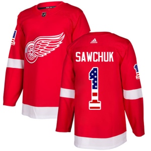 Men's Terry Sawchuk Detroit Red Wings Authentic USA Flag Fashion Jersey - Red