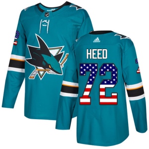 Men's Tim Heed San Jose Sharks Authentic Teal USA Flag Fashion Jersey - Green