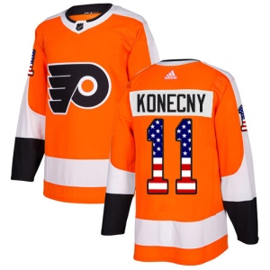 Men's Travis Konecny Philadelphia Flyers Authentic USA Flag Fashion Jersey - Orange