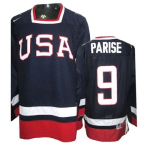 Men's Zach Parise Team USA Premier 2010 Olympic Hockey Jersey - Navy Blue