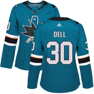 Women's Aaron Dell San Jose Sharks Authentic Teal Home Jersey - Green