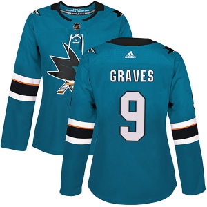 Women's Adam Graves San Jose Sharks Authentic Home Jersey - Teal