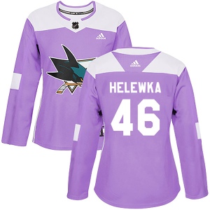 Women's Adam Helewka San Jose Sharks Authentic Hockey Fights Cancer Jersey - Purple