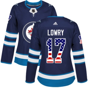 Women's Adam Lowry Winnipeg Jets Authentic USA Flag Fashion Jersey - Navy Blue