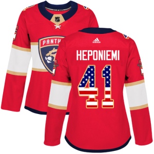 Women's Aleksi Heponiemi Florida Panthers Authentic USA Flag Fashion Jersey - Red