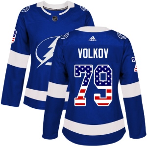 Women's Alexander Volkov Tampa Bay Lightning Authentic USA Flag Fashion Jersey - Blue