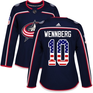 Women's Alexander Wennberg Columbus Blue Jackets Authentic USA Flag Fashion Jersey - Navy Blue