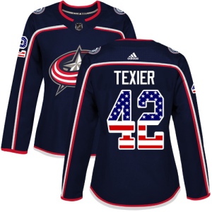 Women's Alexandre Texier Columbus Blue Jackets Authentic USA Flag Fashion Jersey - Navy Blue