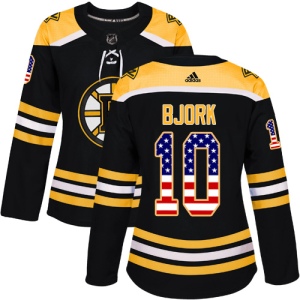 Women's Anders Bjork Boston Bruins Authentic USA Flag Fashion Jersey - Black