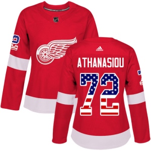 Women's Andreas Athanasiou Detroit Red Wings Authentic USA Flag Fashion Jersey - Red