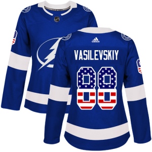 Women's Andrei Vasilevskiy Tampa Bay Lightning Authentic USA Flag Fashion Jersey - Blue