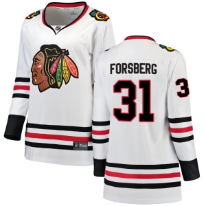 Women's Anton Forsberg Chicago Blackhawks Breakaway Away Jersey - White