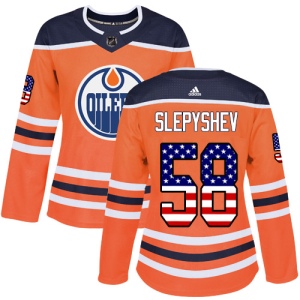 Women's Anton Slepyshev Edmonton Oilers Authentic USA Flag Fashion Jersey - Orange