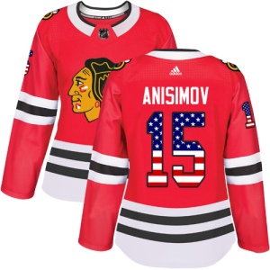 Women's Artem Anisimov Chicago Blackhawks Authentic USA Flag Fashion Jersey - Red