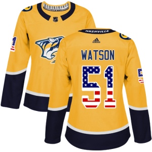 Women's Austin Watson Nashville Predators Authentic USA Flag Fashion Jersey - Gold