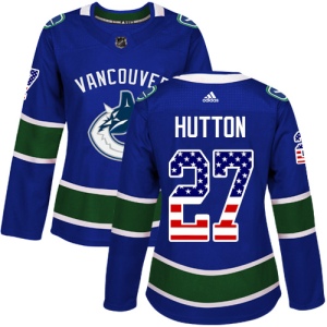 Women's Ben Hutton Vancouver Canucks Authentic USA Flag Fashion Jersey - Blue