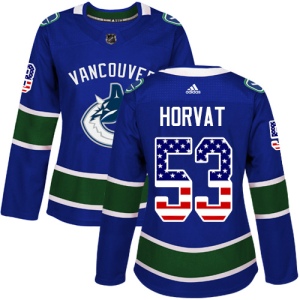 Women's Bo Horvat Vancouver Canucks Authentic USA Flag Fashion Jersey - Blue