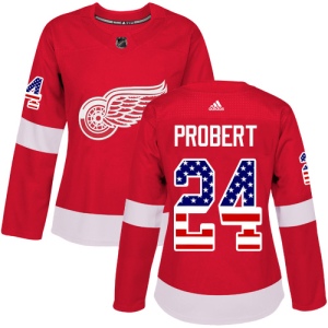 Women's Bob Probert Detroit Red Wings Authentic USA Flag Fashion Jersey - Red