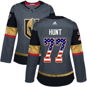 Women's Brad Hunt Vegas Golden Knights Authentic Gray USA Flag Fashion Jersey - Gold