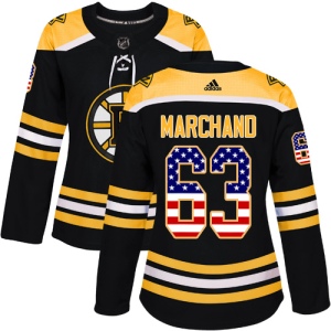 Women's Brad Marchand Boston Bruins Authentic USA Flag Fashion Jersey - Black