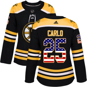 Women's Brandon Carlo Boston Bruins Authentic USA Flag Fashion Jersey - Black