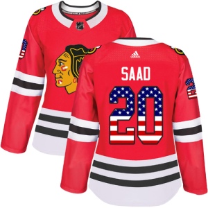 Women's Brandon Saad Chicago Blackhawks Authentic USA Flag Fashion Jersey - Red