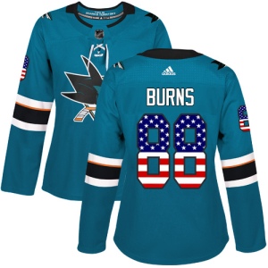 Women's Brent Burns San Jose Sharks Authentic Teal USA Flag Fashion Jersey - Green