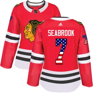 Women's Brent Seabrook Chicago Blackhawks Authentic USA Flag Fashion Jersey - Red