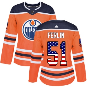 Women's Brian Ferlin Edmonton Oilers Authentic USA Flag Fashion Jersey - Orange