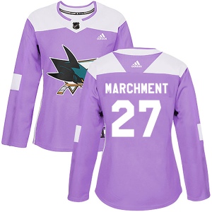 Women's Bryan Marchment San Jose Sharks Authentic Hockey Fights Cancer Jersey - Purple