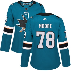 Women's Bryan Moore San Jose Sharks Authentic Home Jersey - Teal