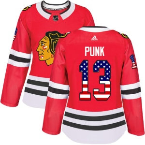 Women's CM Punk Chicago Blackhawks Authentic USA Flag Fashion Jersey - Red