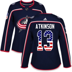 Women's Cam Atkinson Columbus Blue Jackets Authentic USA Flag Fashion Jersey - Navy Blue