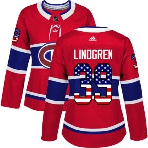 Women's Charlie Lindgren Montreal Canadiens Authentic USA Flag Fashion Jersey - Red